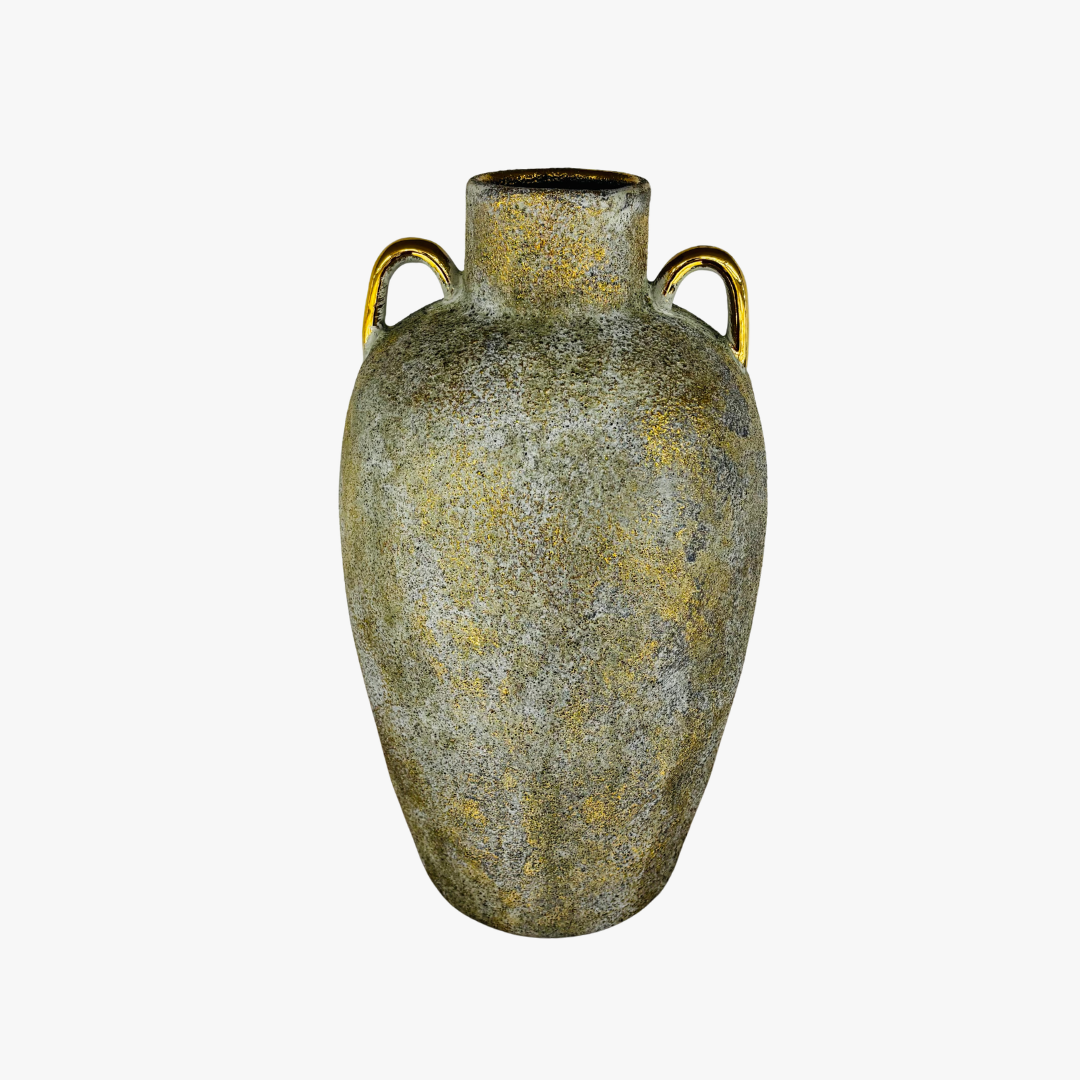 Antique Ceramic Urn Vase with Gold Handles