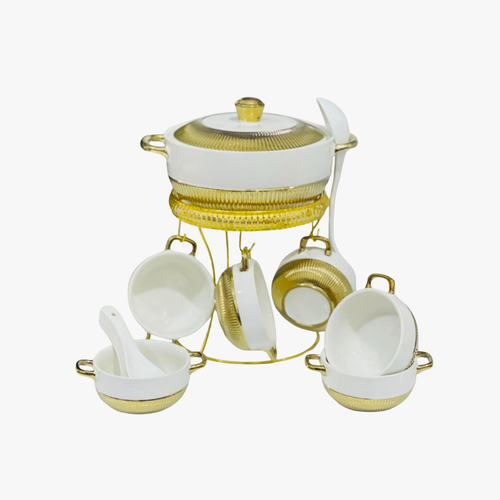 Imperial Soup Tureen & Serving Bowl Set with Gold Stand 13 piece