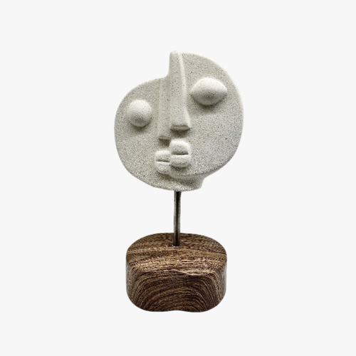 Abstract Cubist Face Sculpture on Wooden Stand