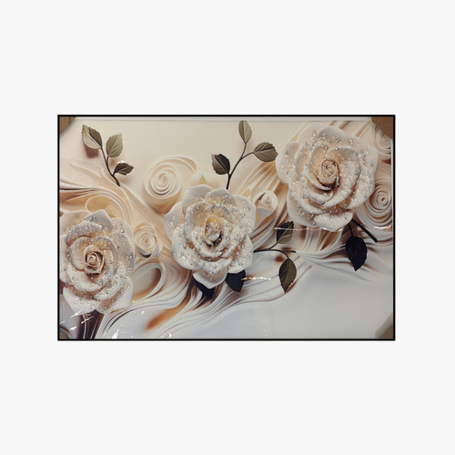 3D Textured White Rose Canvas Wall Art