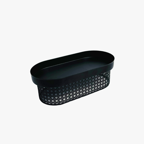 Modern Black Oval Tray on Cane Mesh Base