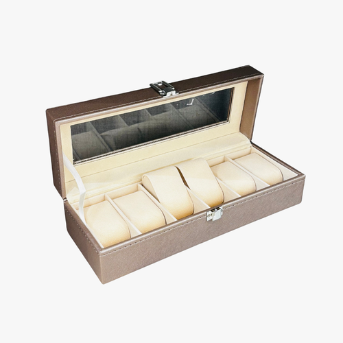 Elegant Metallic Gold Watch Organizer Box 6 Slot