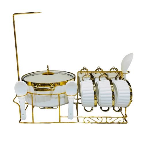 Grand Gold-Trimmed Server Bowl Set with Stand