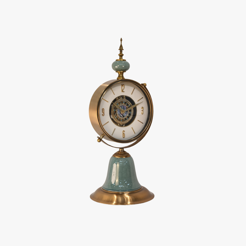 Antique Sage Crackle Table Clock with Spire Finial