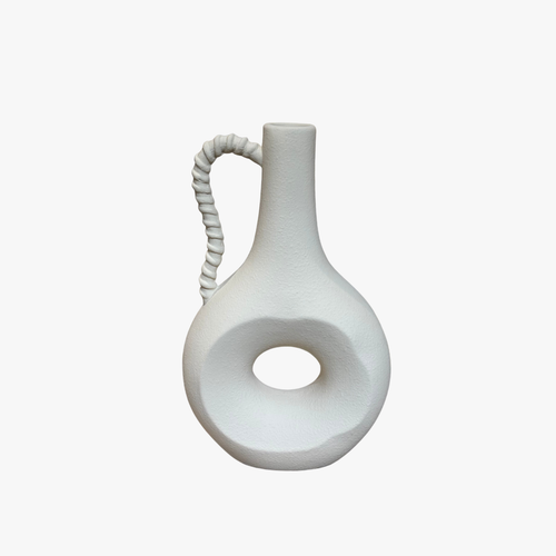 Twisted Handle Off-White Textured Vase