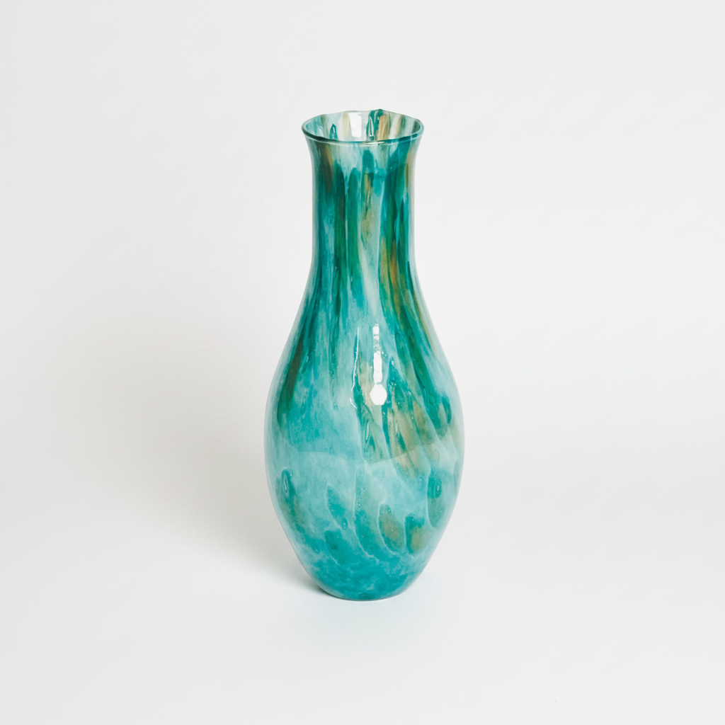 Elegant Turquoise & Gold Swirl Glass Vase