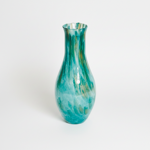 Elegant Turquoise & Gold Swirl Glass Vase