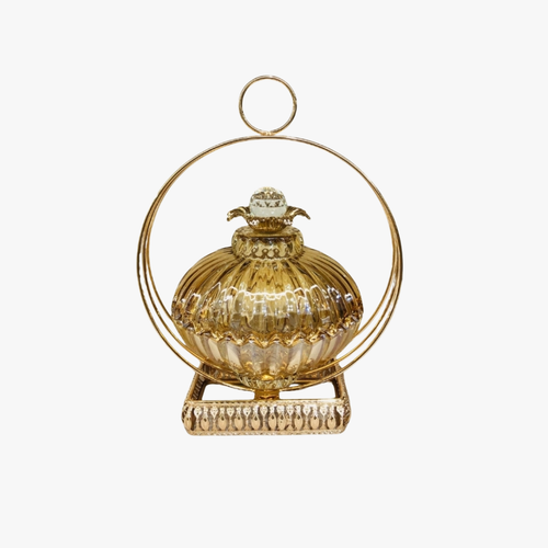 Majestic Glass Decorative Jar with Circular Metal Frame