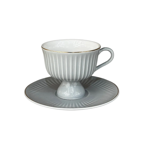 Imperial Mineral Gray Gilded Cup & Saucer Set 12 Piece