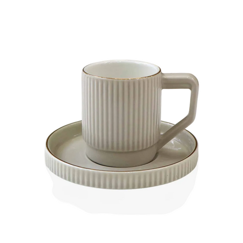 Nordic Textured Cup & Circular Grooved Saucer Set of 6