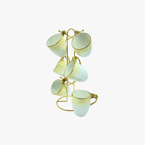 Elegant Ombre Teacup Set with Gold Metal Organizer Stand