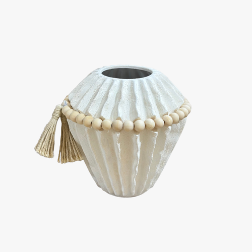 Elegant Pleated Off-White Vase