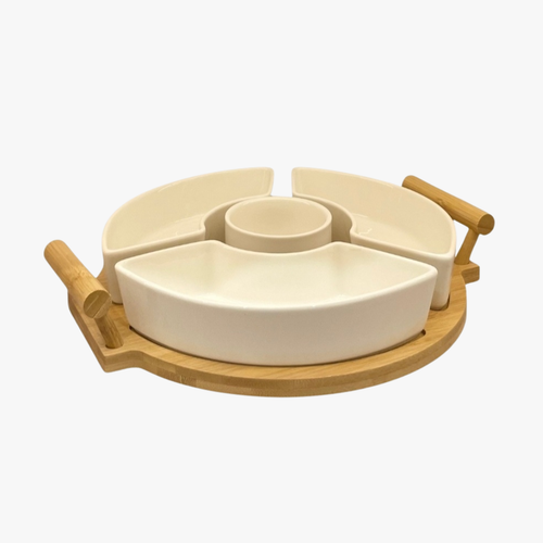 Sectional Serving Tray with Bamboo Base Set of 4