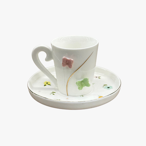 Minimalist Butterfly Embossed Cup & Saucer Set of 6