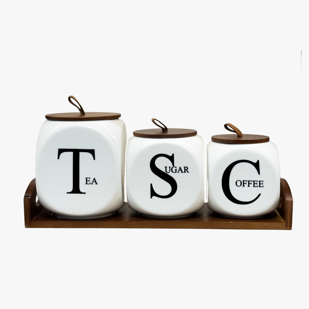 3 Piece Square Kitchen Canister Set With Tray