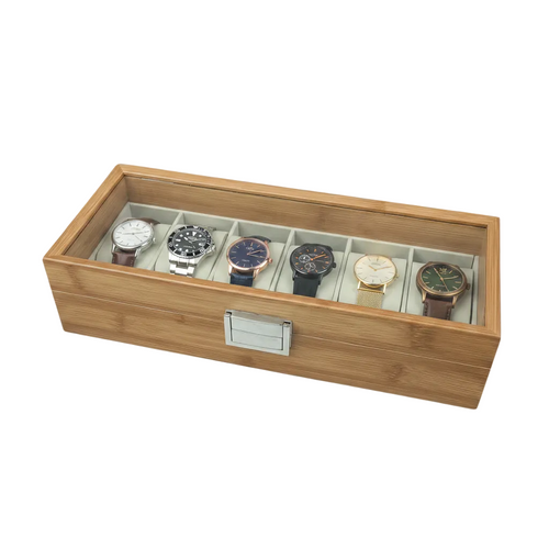 Elegant Bamboo Watch Box with Glass Top