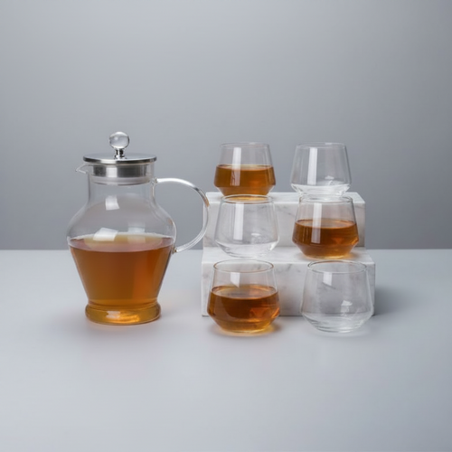 Modern Clear Glass Water Pitcher and Cup Set 7 Piece