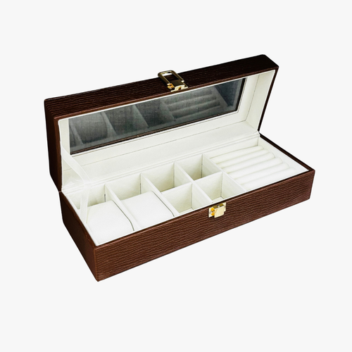 6 Slot Classic Brown Watch Box with Display Window