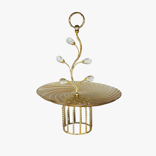 Elegant Amber Glass Platter with Vine Handle