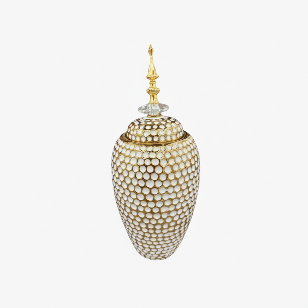 Modern Honeycomb Textured Ginger Vase With Lid