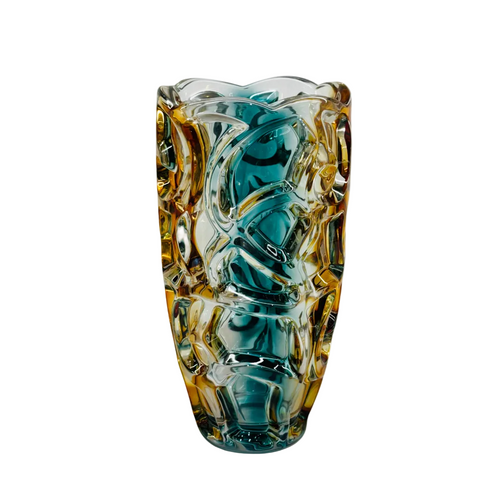 Elegant Amber & Teal Organic Glass Vase