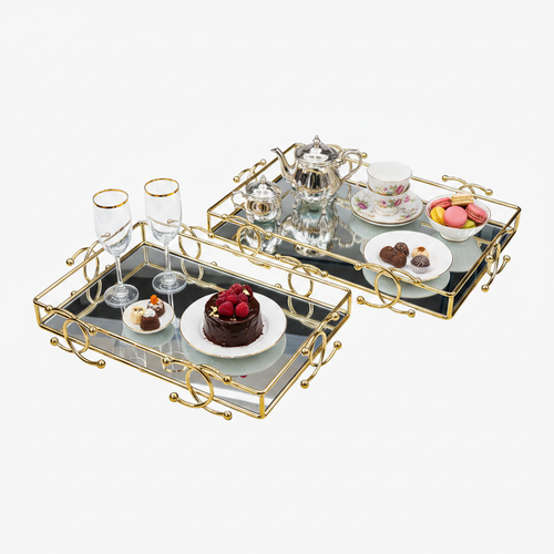 2 Piece Decorative Mirrored Vanity Tray Set