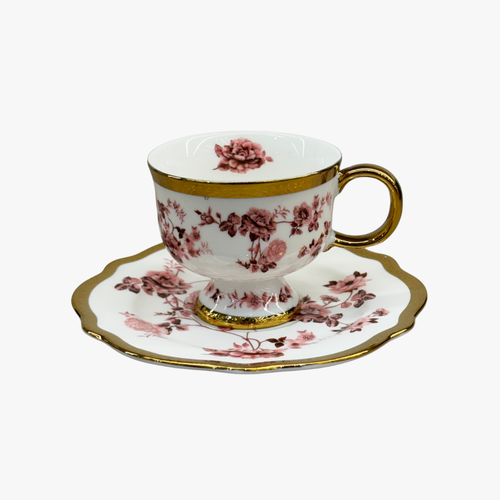 Vintage English Rose Cup & Saucer Set of 6