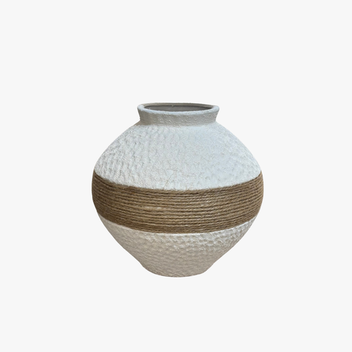 Elegant Round Textured Vase with Jute Belt