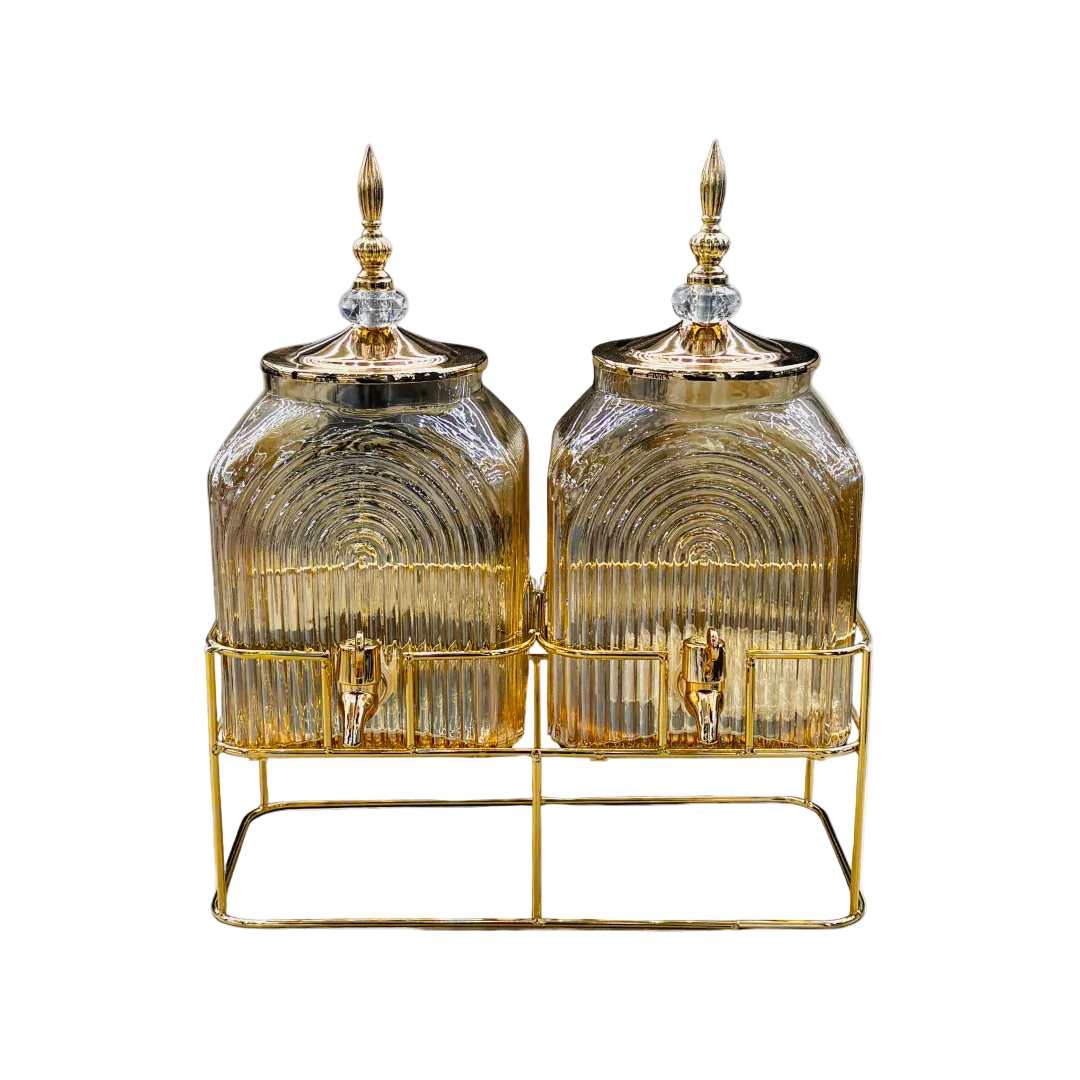 Regal Amber Ribbed Dual Dispenser Set with Lids