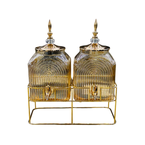 Regal Amber Ribbed Dual Dispenser Set with Lids