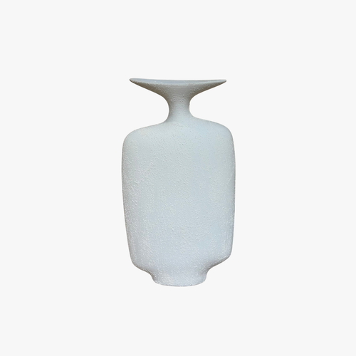 White Textured Funnel Neck Vase