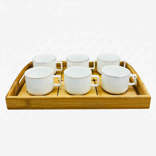 Artisan Ceramic Tea Set with Bamboo Serving Tray