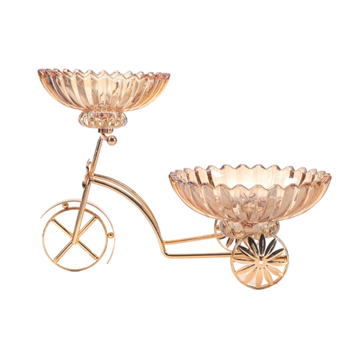 Golden Bicycle Bowl Stand – Dual Glass Serving Tray
