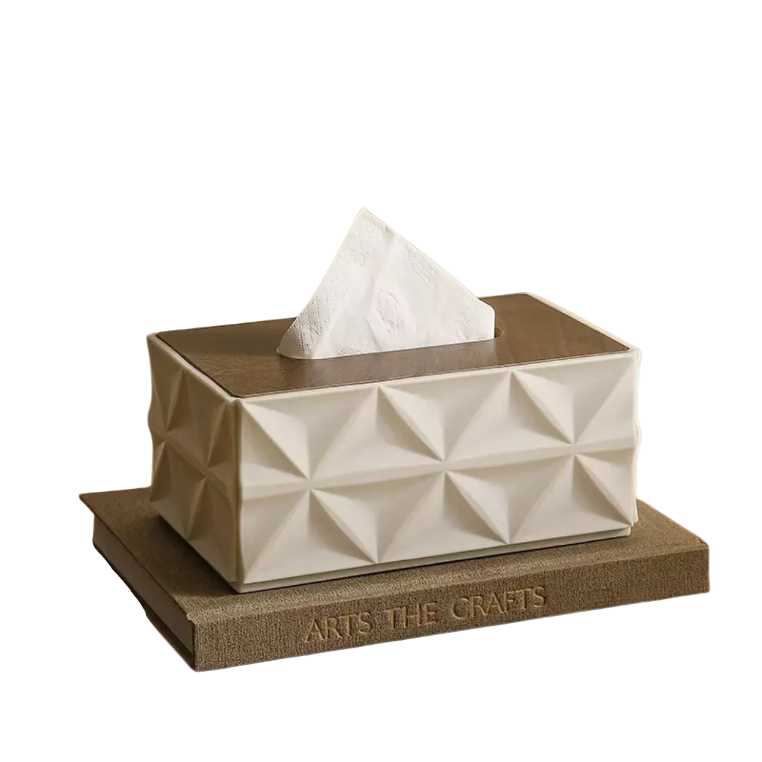 Geometric Textured Cream & Walnut Tissue Box Cover