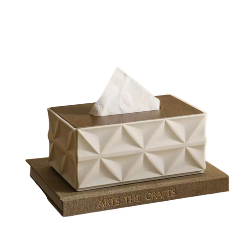 Geometric Textured Cream & Walnut Tissue Box Cover