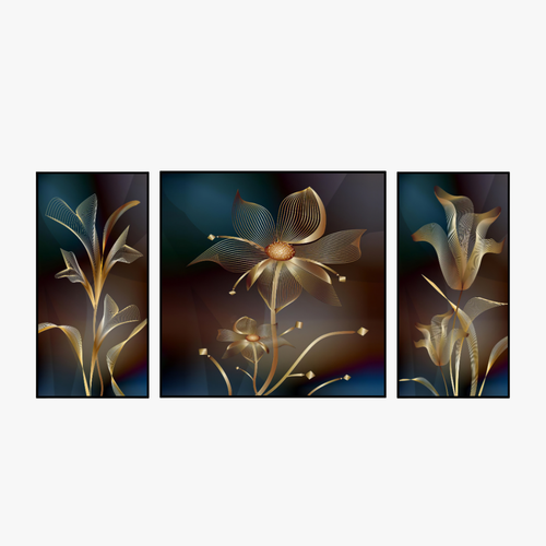 Luxury Golden Line Floral Wall Art Set of 3