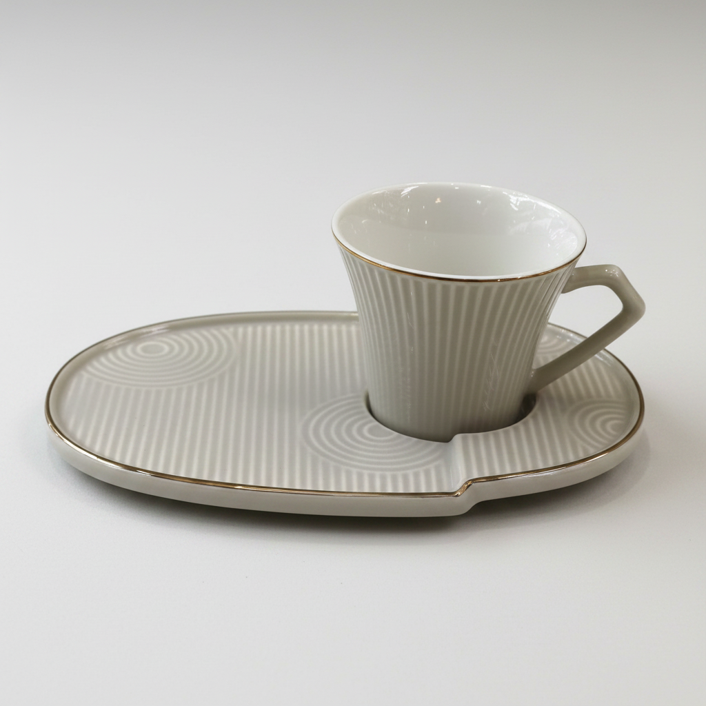 Imperial Ceramic Cup & Elongated Saucer Set of 6