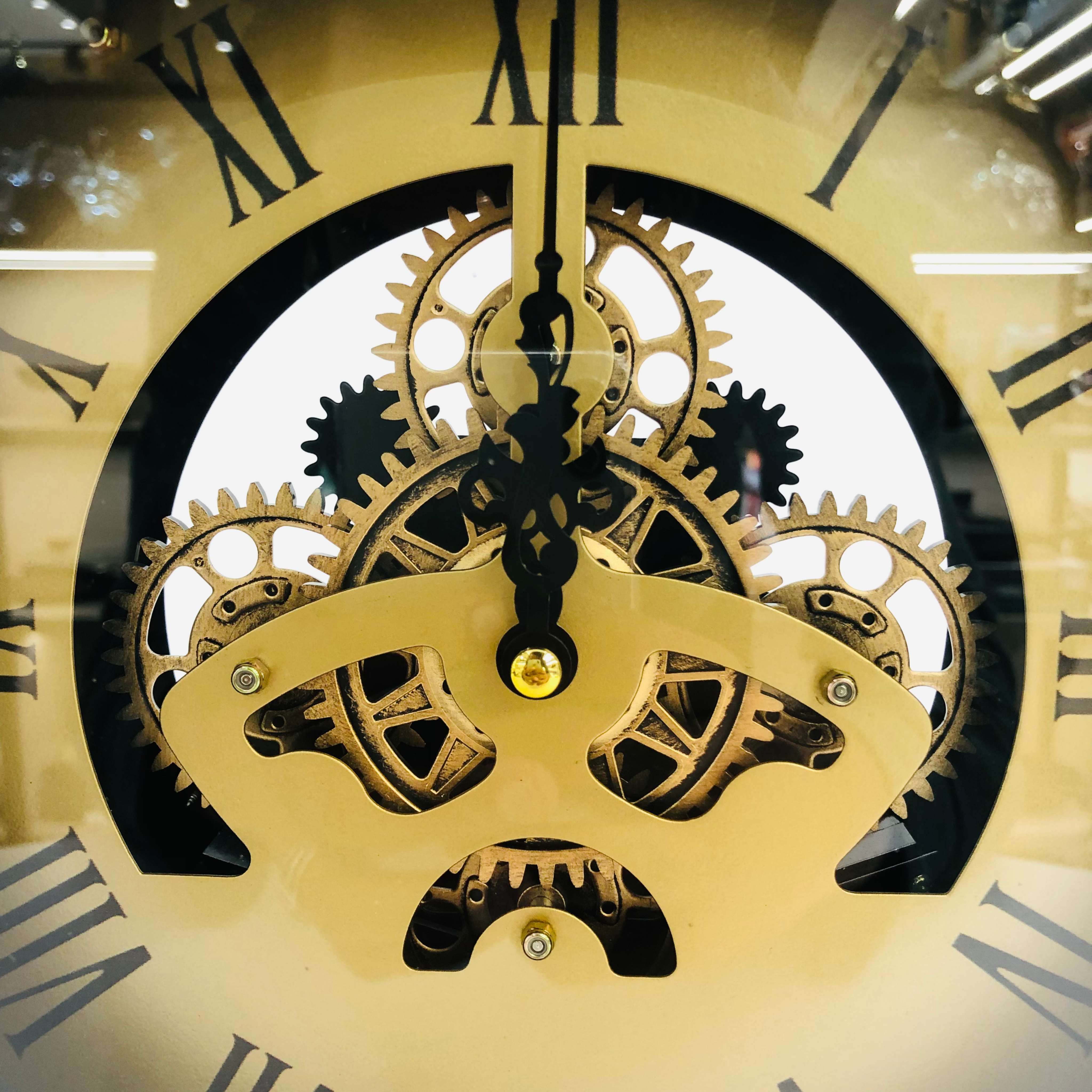 Classic Mechanical Desk Clock with Exposed Gears
