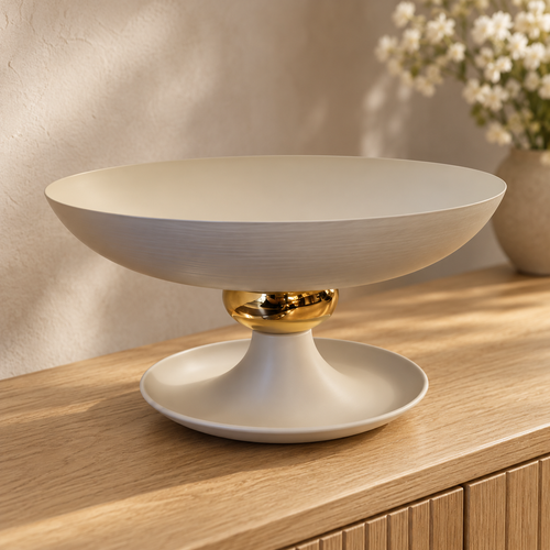 Fruit & Decor Display Bowl with Gold Accent