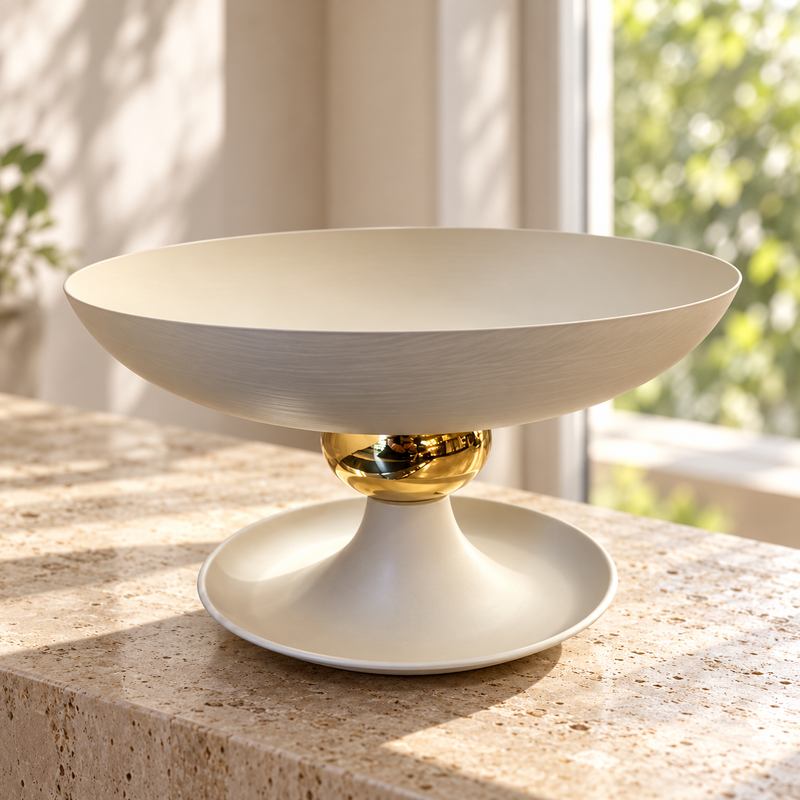 Fruit & Decor Display Bowl with Gold Accent