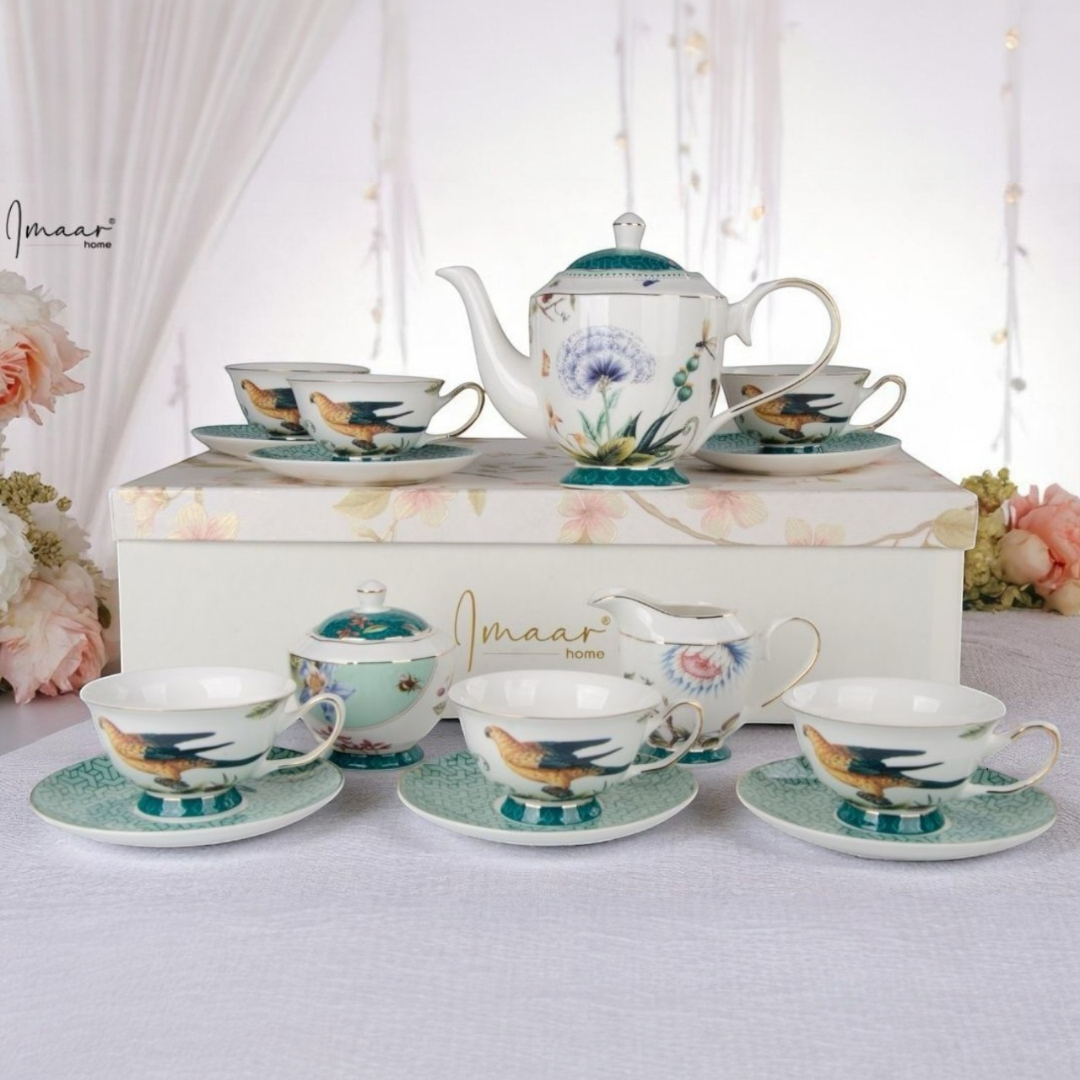 Emerald Garden Fine Tea Set - Set of 15