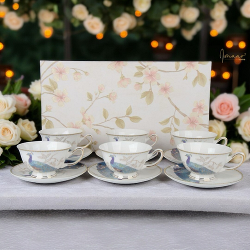 Ornate Blossom Cup & Saucer Set - Set of 6 (200 cc)