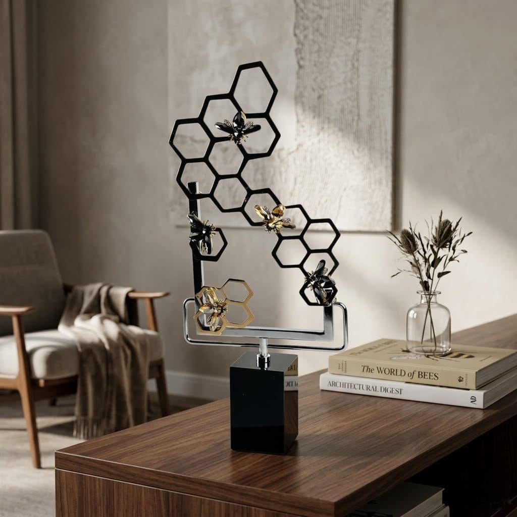 Modern Hexagon Bee Art Decor Sculpture