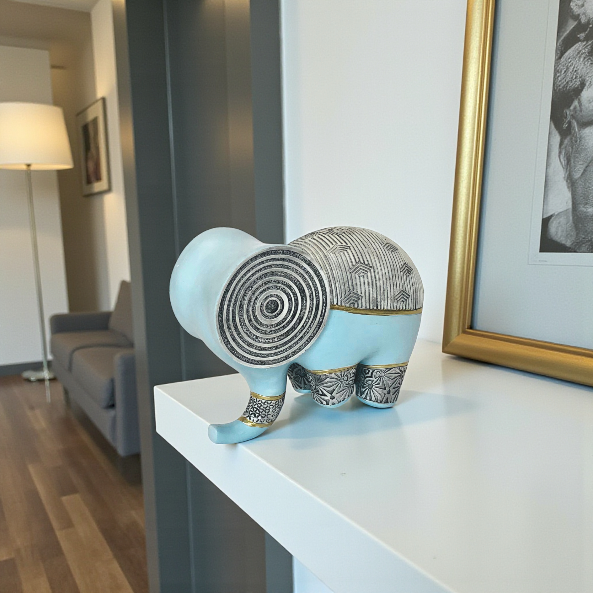 Elegant Blue & Grey Elephant Figurine Modern Decorative Sculpture