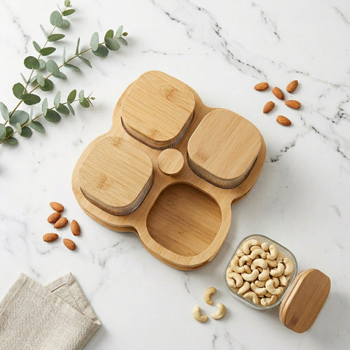 Revolving Glass Snack Jar Set with Bamboo Lids