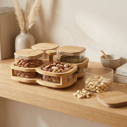 Revolving Glass Snack Jar Set with Bamboo Lids