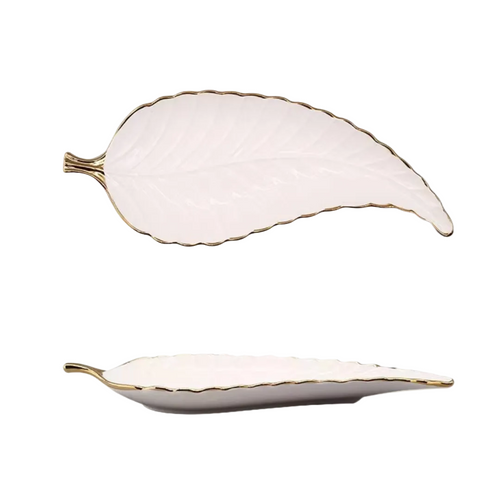 Leaf Serving Platter with Gold Trim