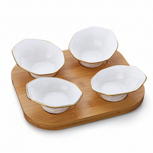 Gold-Edge Bowl Set with Serving Board