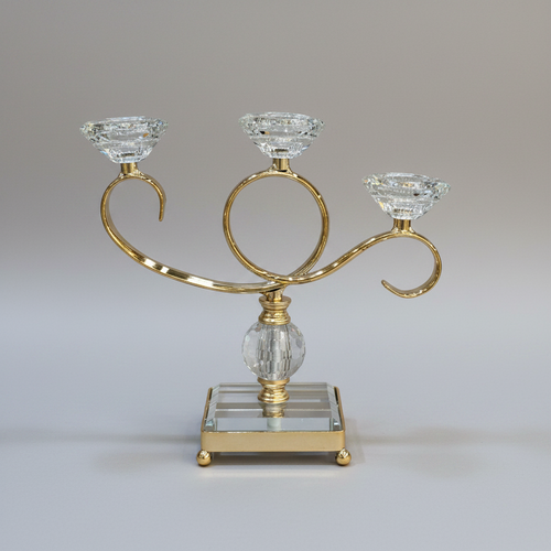 Elegant 3 Arm Crystal Gold Candle Holder