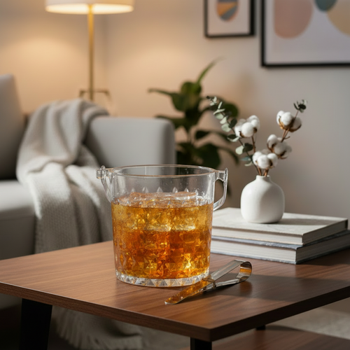 Elegant Crystal Cocktail Ice Bucket with Serving Tongs